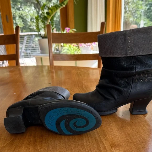 John Fluevog Black and Grayish Heeled Boots - Picture 3 of 4